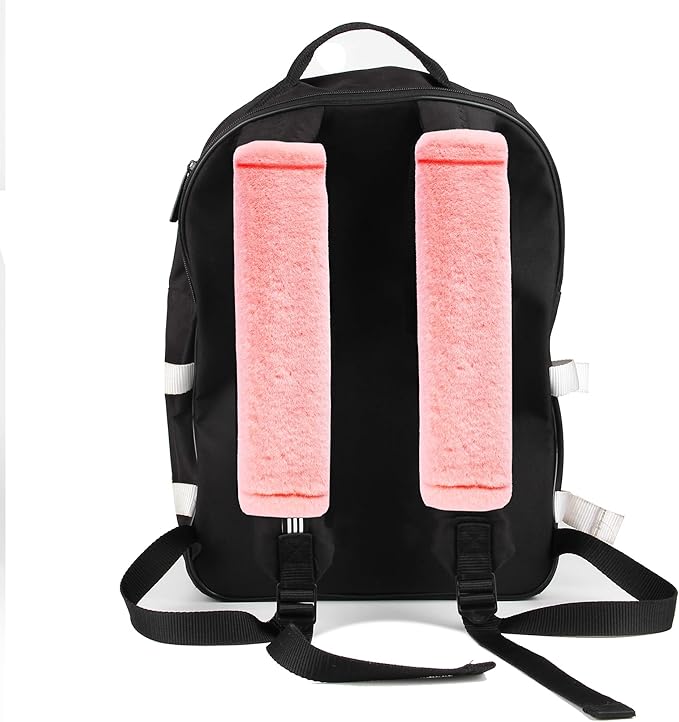 Amooca Soft Faux Fur Universal Fit Seatbelt Cover Car Truck SUV Airplane Seat Belt Shoulder Pad for Carmera Backpack Straps Neck Cushion Protector 2 Pack 10.5in Orange Pink