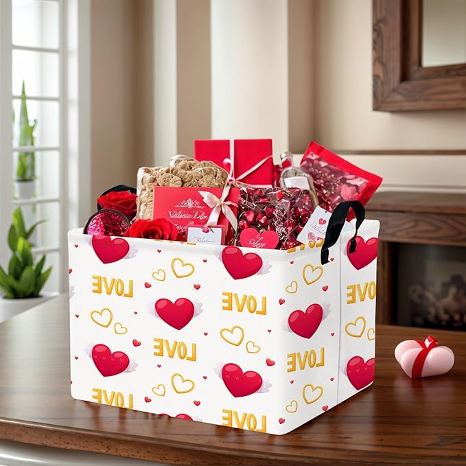 ASKETAM Valentine's Day Basket Gift for Empty Cute Heart Large Storage Bin for Kid and Baby Room Décor (Love Wings Red Heart)