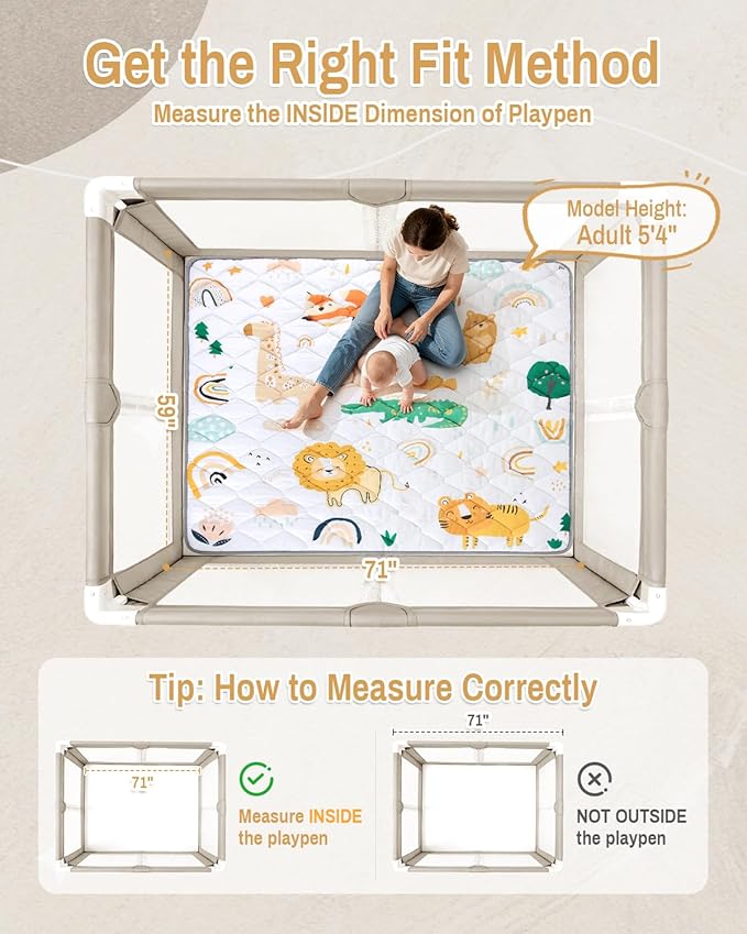 Baby Play Mat, 71x59 Thickened Playpen Mat, Non-Slip Baby Mat for Floor, Foldable Portable Playmat Suitable for Babies Learning to Crawl and for Travel