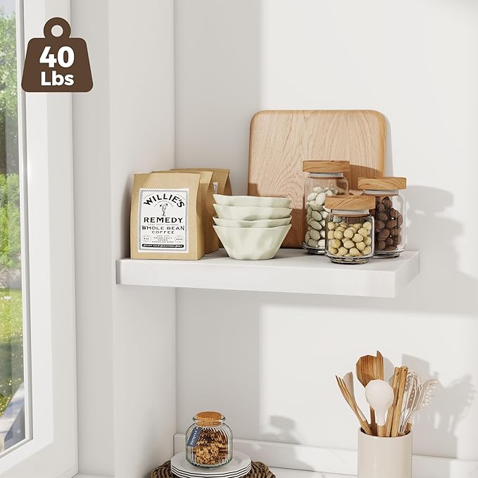 Fun Memories 12 Inch Deep Floating Shelves for Wall, 20 Inch Long Wall Mounted Storage Shelf with Invisible Brackets, 3 Pack Hanging Wood Shelf for Farmhouse, Bedroom, Kitchen, Living Room, White