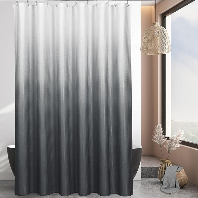 MitoVilla Grey Ombre Waffle Fabric Shower Curtain, Modern Waffle Weave Textured Shower Curtains for Luxury Rustic Bathroom Decor, Vintage Weighted Bathroom Shower Curtain, 72 x 72