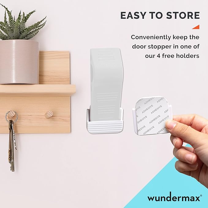 Wundermax Rubber Door Stoppers for Bottom of Door Stop - Pack of 3 Rubber Wedge for Carpet, Hardwood, Concrete, and Tile - Home Improvement Accessories - White