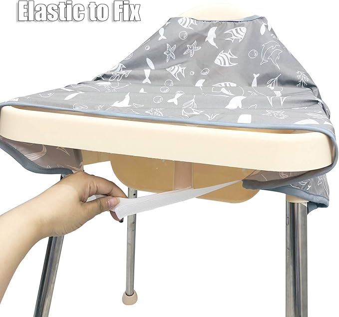 Long Sleeve Baby Bib, Attaches to Highchair, Waterproof & Portable (Gray Seaworld)