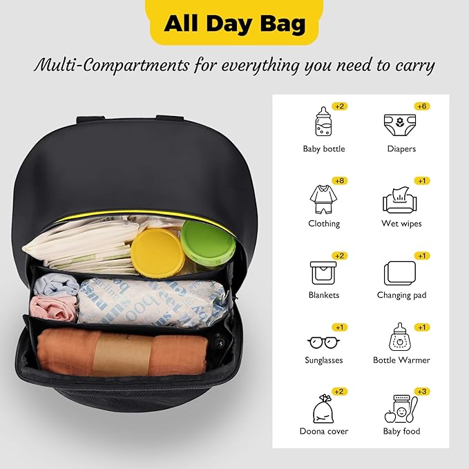 Upperkids Storage Bag for Doona Infant Car Seat Stroller, Large Capacity Diaper Bag, Wearable Backpack, Stroller Organizer, Easy Access Zipper, Water-Repellent Lightweight Baby Essentials Organizer