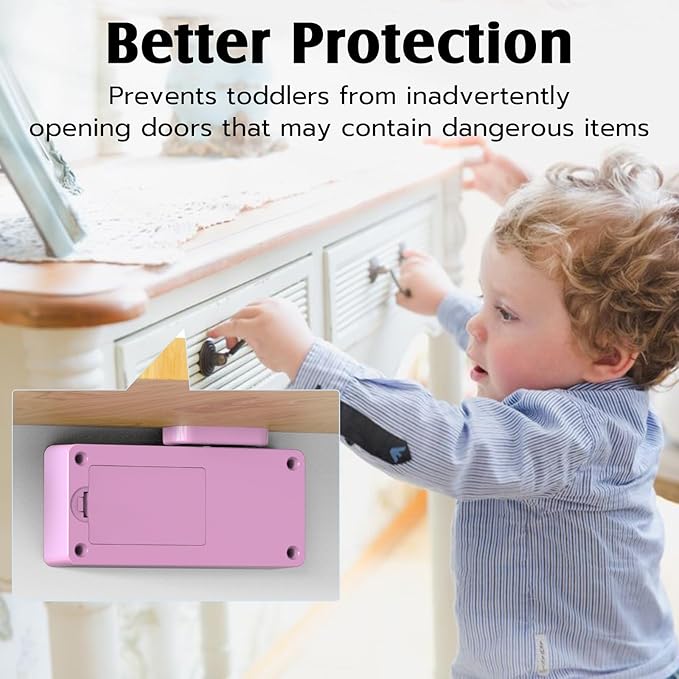 Cabinet Lock RFID Card NFC eLinkSmart Hidden Drawer Lock for Girls Women Cupboard Door Kitchen Pantry Furniture Support Phone or Watch App No Drilling Required Pink