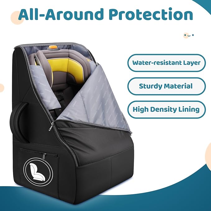 YOREPEK Car Seat Travel Bag for Airplane, Heavy Duty Car Seat Bags for Air Travel, Large Car Seat Carrier for Airport with Padded Shoulder Strap, Sturdy Travel Carseat Cover for Airplane, Black