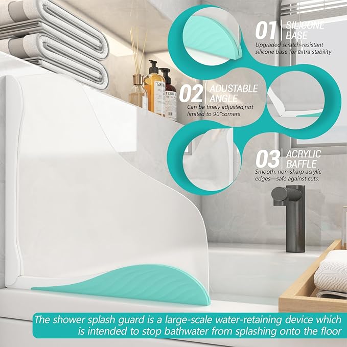 Shower Splash Guard, Splash Guard for Bathtub, Shower Water Guard with Adjustable Silicone Base, Large Water Barrier, Frosted Acrylic & Silicone Base, for Tub, Sinks, Washbasin –11in×11in