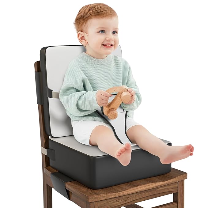 Booster Seat for Kitchen Chair, Toddler Booster Seat for Dining Table with Backrest and Safety Buckles, Portable Non-Slip Bottom Toddler Booster seat for Table