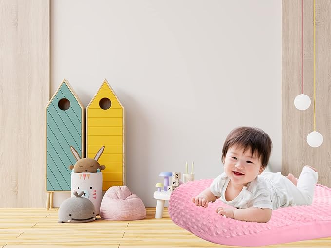 Mila Millie Water Resistant Removable Cover for Newborn Lounger | Minky Sensory Touch Slipcover for Baby Floor Seat | Premium Quality Soft Wipeable Fabric | Hypoallergenic (Blush)