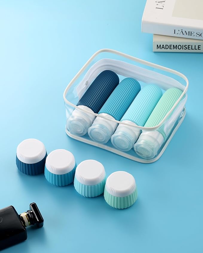 Mrsdry Travel Bottles for Toiletries 8 Pack, Tsa Approved Travel Size Toiletries 3 oz, Containers for Toiletries, with Clear Bag, Leak Proof Silicone Squeezable Essentials Creams Jars