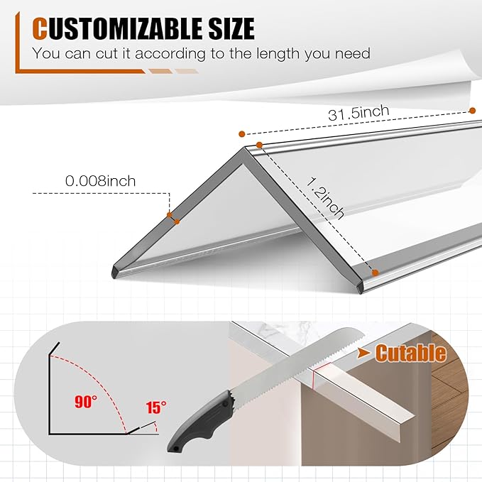 2 Pack Wall Corner Protector 31.5'', Self Adhesive Corner Protectors for Walls, Easy to Install Edge Guard Strip for Furniture Cabinet Shelf Drywall Baseboard Desk, 31.5in x 1.18in, Clear