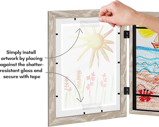 Americanflat Kids Artwork Frame Changeable (Driftwood) - Magnetic Door Holds 100 Art Pieces - 8.5x11 Letter Size Display with Mat or 10x12.5 Without Mat - My Mini Masterpiece