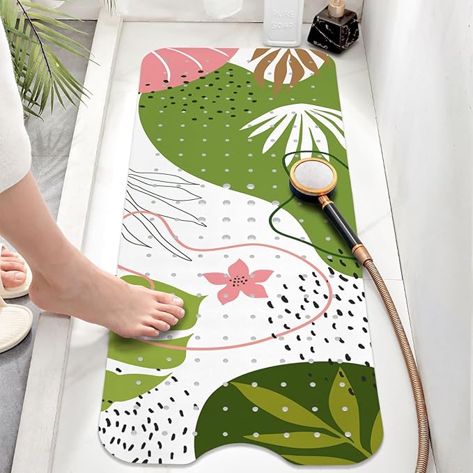 Non Slip Bathtub Mat, Bohemia Bath Mat for Tub, Extra Long Bathtub Mat Shower Mat with Suction Cups and Drain Holes for Elderly Kids Toddler Baby 40 X 16 Inch