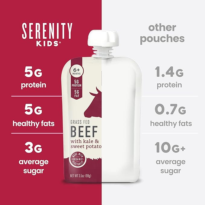 Serenity Kids 6+ Months Meat Baby Food Puree Pouches - 18 Count, 3.5 Oz - No Added Sugar Meat Snacks Toddler Food - Portable Baby Travel Essential