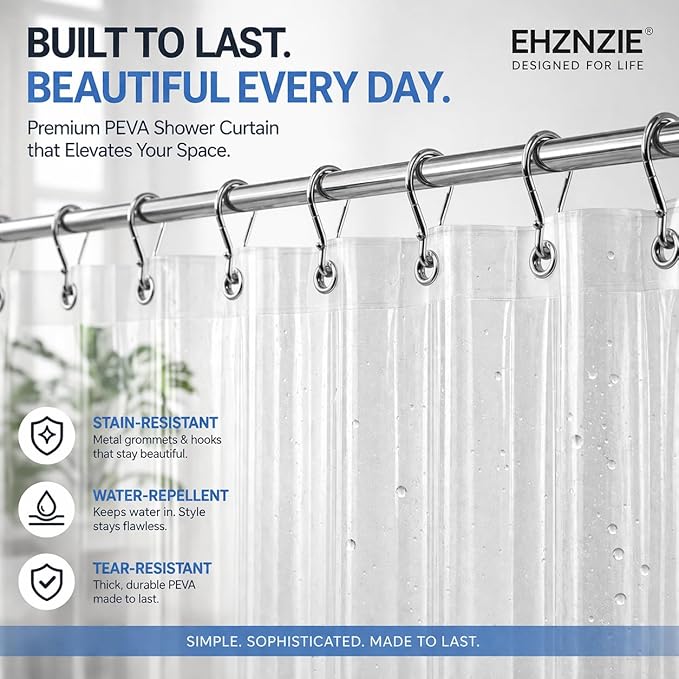 EHZNZIE Frosted Shower Curtain Liner 72x72, PEVA Waterproof Bath Curtain, No Chemical Smell, 3 Weighted Magnets, Durable with Rustproof Metal Grommets