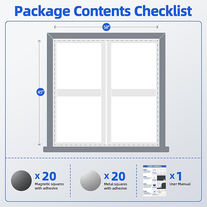 Magnetic Blackout Window Cover with Strong Magnets – 45" x 58" Portable Blackout Curtains for Bedroom, No Drill Black Out Blinds & Temporary Black Out Shades for Windows Film RV Travel Skylight-White