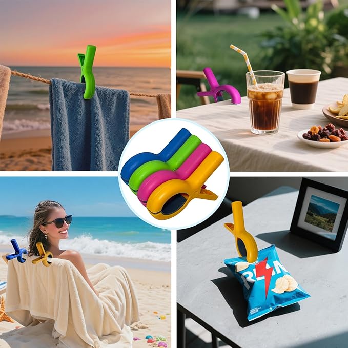 5.1"Jumbo Beach Towel Clips 8 Pcs, Storage Bag Included, Towel Clamps, Plastic Clothes Pegs Hanging Clamps, for Pool Cover/Cruise Chairs, Heavy Duty Clothes Pins Beach Accessories (Jumbo Size - 8 pcs)