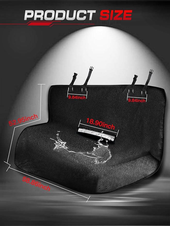 TESFEEL Waterproof Towel Back Seat Cover for Car, Truck, Van & SUV – Durable Rear Bench Seat Cover for Kids & Dogs, Seat Back Protector Easy to Install (Black)