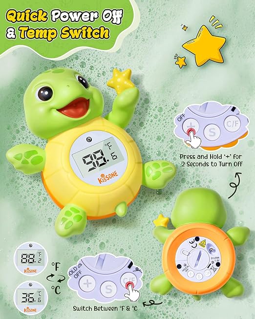 KISSONE Baby Bath Thermometer, Digital Water Temperature Monitor for Newborns & Toddlers, Accurate Temperature Readings, BPA-Free, °F/°C, Floating Turtle Toy with Bath Water Safety
