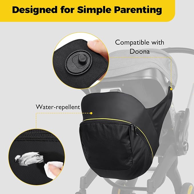 Upperkids Storage Bag for Doona Infant Car Seat Stroller, Large Capacity Diaper Bag, Wearable Backpack, Stroller Organizer, Easy Access Zipper, Water-Repellent Lightweight Baby Essentials Organizer
