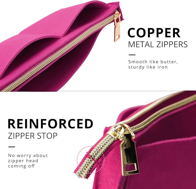 OPPOSHE Purse Organizer Insert for Handbags, Softened Felt Bag Insert Organizer for Tote, Compatible with LV, Coach, MK, Kate Spade, Goyard, Longchamp (Rosy, Medium)