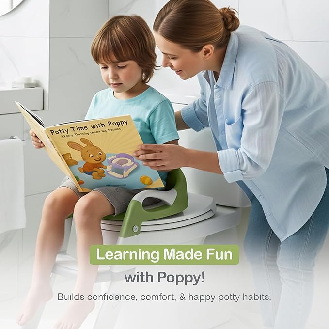 Toddler Potty Training Seat with Ladder and Step Stool | Helps Kids Climb and Sit on Their Own | Soft Cushion, Non-Slip Base, Splash Guard | Includes Potty Training Guide Book & Sticker
