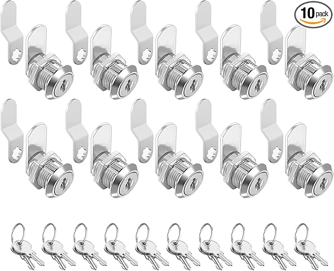 Cabinet Cam Locks Keyed Alike, 5/8'' Fits on 3/8'' Max Door Thickness, Secure File Drawer Mailbox RV Storage Replacement Set, Zinc Alloy (5/8 Inch 10Pcs)