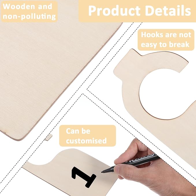 30 Pieces Blank Closet Dividers, Wooden Closet Size Divider, Blank Organizers Hanger Separators Hanging Closets Dividers with Marker Pen for Home Nursery Clothes