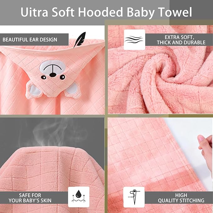 Baby Hooded Towels,31 x 31 in Infant Super Soft Baby Bath Towels with Hood for Toddlers1-3,Highly Absorbent Viscose Hooded Towel for Boys, Girls, Newborn Essentials