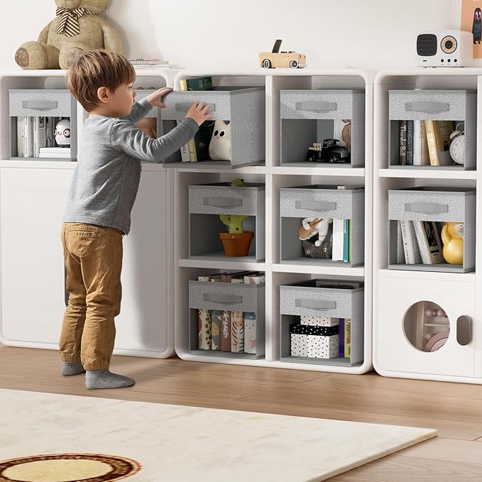 DIMJ Storage Cubes, Cube Storage Bin, 10 Pack Foldable Cubes with Window, Closet Oganizer Boxs with Handle, 12.2x 12.2 inch Storage Organizer for Clothes, Toys, Books