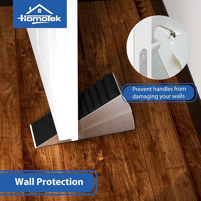 HOMOTEK Adjustable Tall Wedge Door Stopper, Heavy Duty Higher Door Stopper for Bottom of Door, Large Stainless Steel Door Stop Spring Non-Slip Rubber, Suit for Door Clearance of 0.2"-3", Silver 1Pack
