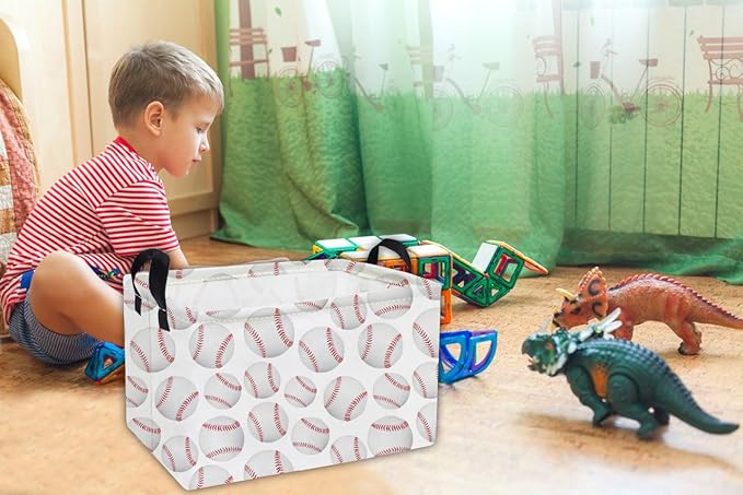 Essme Rectangular Baseball Baskets,Kids Storage Box,Easter Basket for Girls with Handles for Room Decor, Book Bins,Shelf Basket.(Baseball basket)