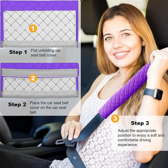 WSSROGY 5 Pack Soft Comfort Car Seatbelt Cover Protector Pads Strap for Protecting Neck and Shoulder (Purple)