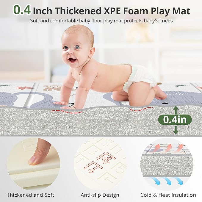79x71 Extra Large Baby Play Mat for Floor, Foldable Foam Playmat for Babies 0-12 Months & Kids, Non-Toxic Waterproof Baby Mat for Floor, Thick Playpen Mat for Tummy Time Crawling