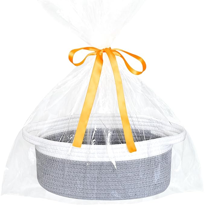 ABenkle Small Basket with Gift Bags and Ribbons, Empty Gift Baskets for Mother's Day, Decorative Boho Rope Woven Nursery Storage Organizer Toy Baskets with Handle for Baby Showers, 12"X 8" X 5"