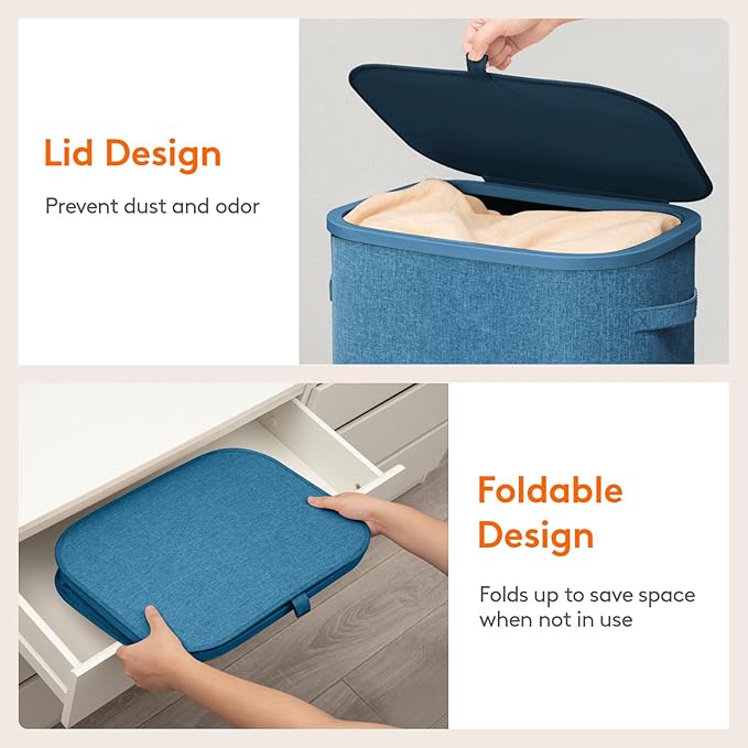 Lifewit 105L Large Laundry Basket with Lid, Laundry Hamper with Plastic Handles and Removable Bag, Foldable Tall Dirty Clothes Hampers for Laundry for Laundry Room, Bedroom, Bathroom, Dorm, Dark Blue