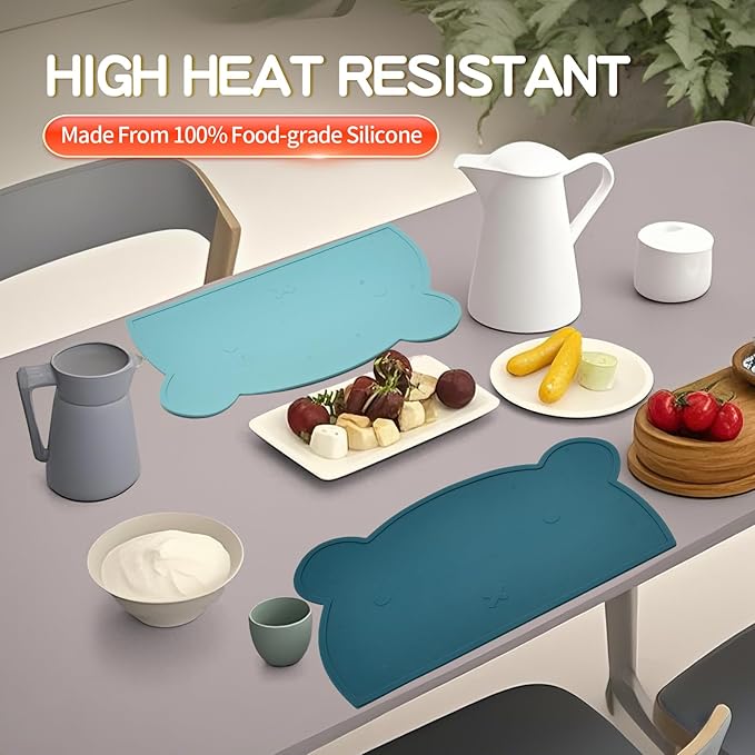 Silicone Bear Placemat for Toddlers (Blue Tones)