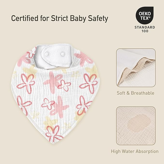 CIVARUA KIDS Muslin Baby Bibs 8 Pack, Baby Bandana Drool Bib for Drooling and Teething, Cotton Soft Absorbent for Girls Boys