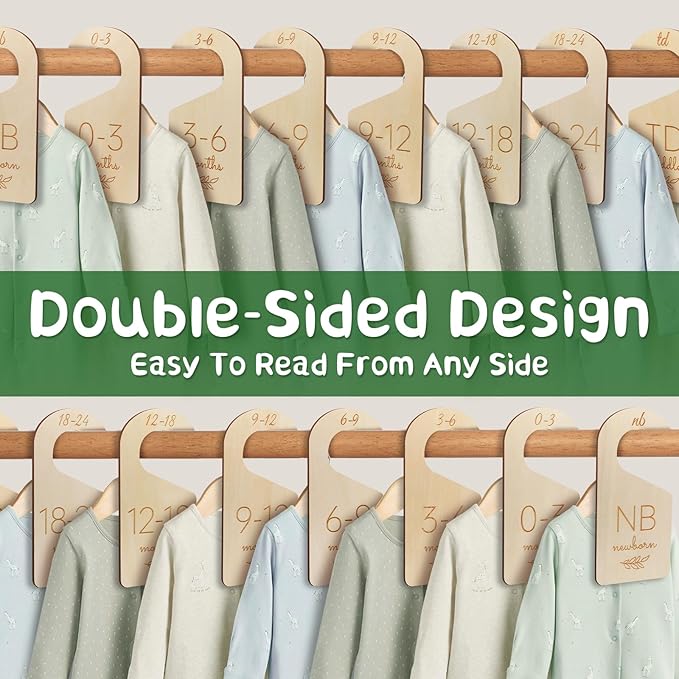 Baby Closet Dividers for Clothes Organizer - Wooden Baby Clothes Size Dividers from Newborn to Toddler, Double-Sided Gender Neutral Baby Clothes Dividers