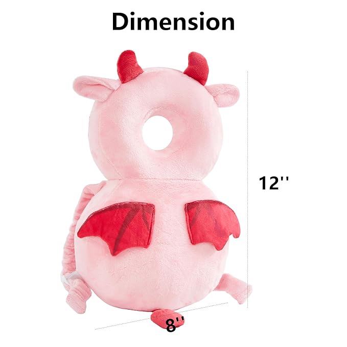 Baby Head Back Protector Backpack Toddler Safety Protector Cushion Pad Soft, Adjustable and Lightweight Design for Safe Walking and Crawling Toddlers Girls and Boys(Pink Devil)