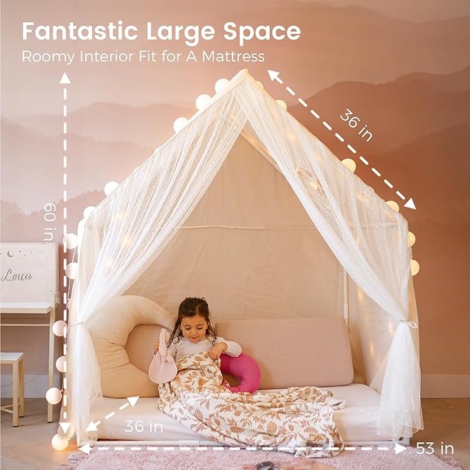 Tiny Land Kids Play Tent, Kids Tent for Girls and Boys, Indoor Playhouse for Toddlers, Large Play House | Reading Nook (Lace Play Tent)