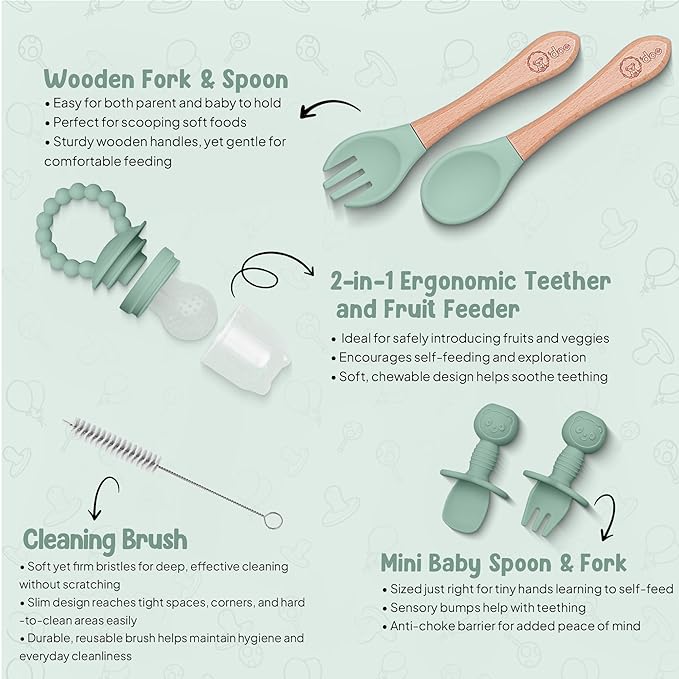 O'doe Baby Weaning Set – 15 Pcs Silicone Baby Feeding Set with Suction Plate, Bowl, Bib, Sippy Cup, Fruit Feeder & Freezer Tray – Baby Plates and Bowls Set for 3M+ | BPA-Free Baby Dishes & Utensils