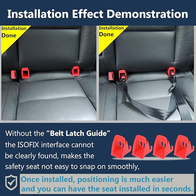 ISOFIX Interface Belt Latch Guide, 4Pcs Red Car Seat ISOFIX Interface Buckle Fixed Guide Groove Car Seat Bracket Connector (4Pcs Red)
