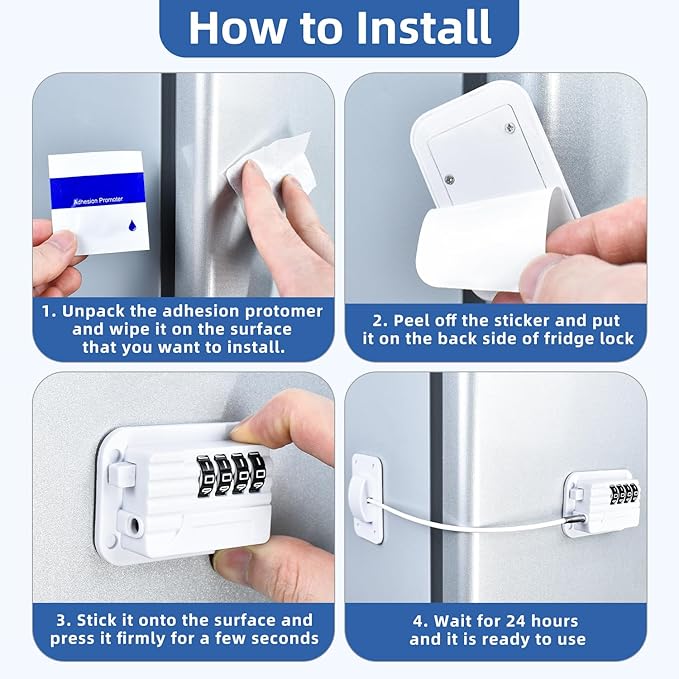 RORMGO Refrigerator Lock, Heavy Duty Fridge Locks for Kids, Freezer Lock with Combination for Refrigerator Drawer Cabinet Safety, Easy to Install No Keys Needed White