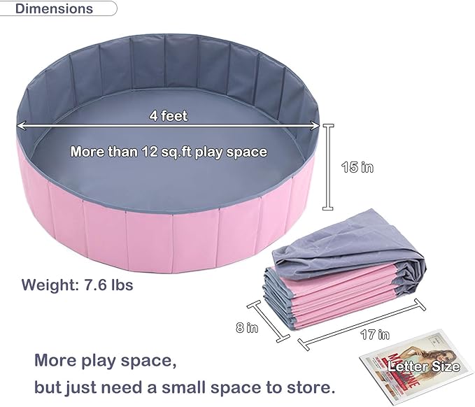 4 feet Ball Pit for Kids/Baby Play Yard/Baby Playpen/Fence for Baby, Holds Over 1000 Balls, Folding Portable, No Need Inflate, More Than 12 Sq.ft Play Space