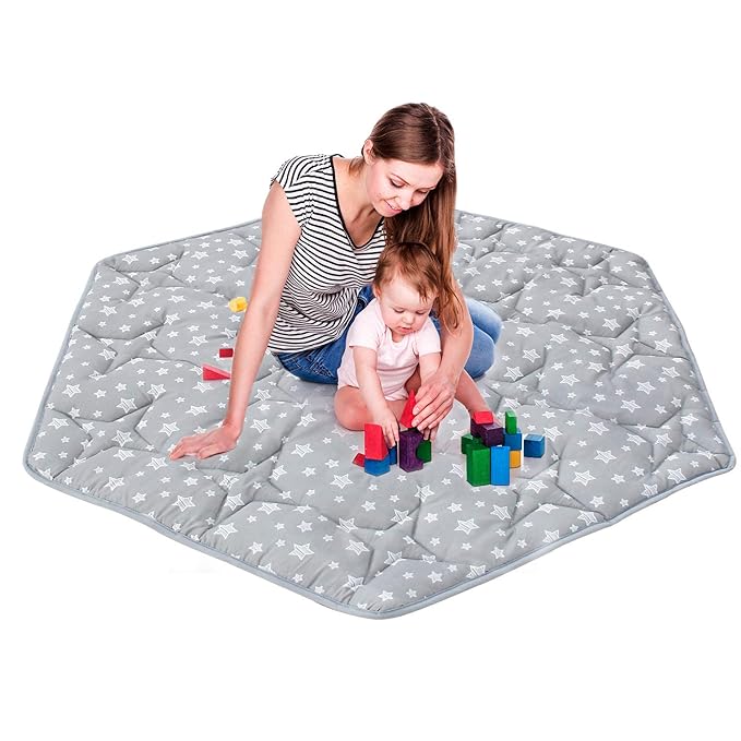 Hexagon Playpen Mat, Baby Playmat Fits Regalo Portable Play Yard 48 Inch and hiccapop 53" PlayPod Playpen, 6 Panel Playpen Mattress Non Slip Pad Mat