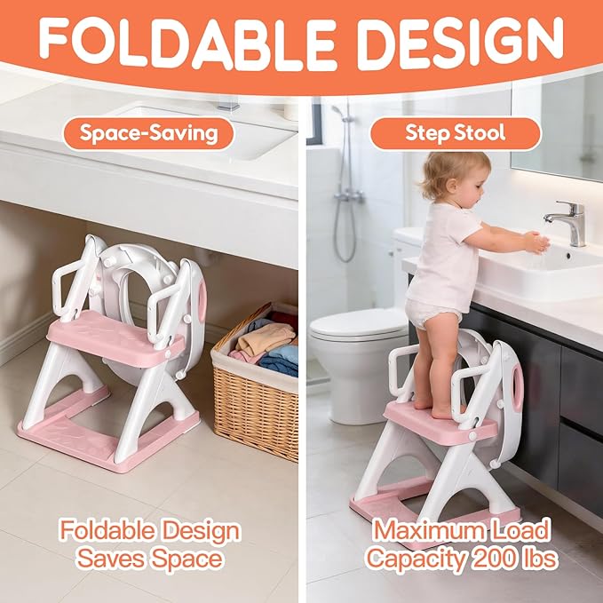 Potty Training Seat, SKYROKU Upgrade Toddler Toilet Seat for Kids Boys Girls,2 in 1 Potty Training Toilet,Splash Guard Anti-Slip Pad Step Stool,New Sector-Shape Stabilized (8899Pro-Pink, Classic)