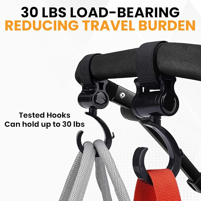7PCS Stroller Hanging Hooks Kit, 2X 360 Degree Rotating Walker Hook and 5X Pram Buggy Clips for Diaper Bag Pushchair Stroller Purse Groceries