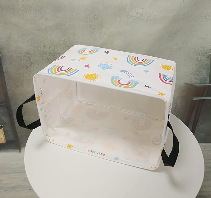 DUYIY Rectangle Gift Storage Basket Home Shelf Storage Basket Organizer Box Clothes Laundry Hamper Nursery Basket Laundry Basket with Handles (Rainbow)