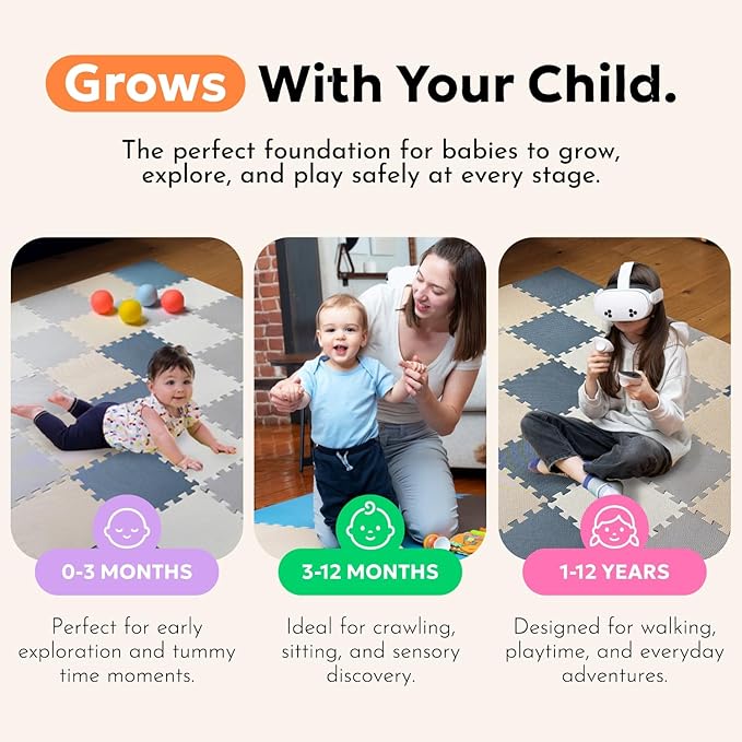 MioTetto Baby Play Mat, Soft Foam Floor Tiles for Kids. Adjustable Interlocking Foam Tiles, Fits with 74x74 Playpen Baby mat for Crawling & Development, Safe & Non-Toxic Playmat for Babies 6-12 Months